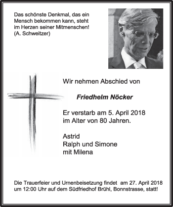 Anzeige von Friedhelm Nöcker von  Schlossbote/Werbekurier 