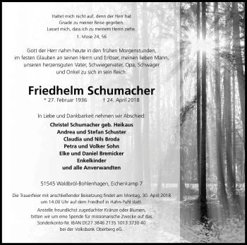 Anzeige von Friedhelm Schumacher von Kölner Stadt-Anzeiger / Kölnische Rundschau / Express