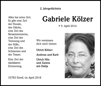 Anzeige von Gabriele Kölzer von Kölner Stadt-Anzeiger / Kölnische Rundschau / Express