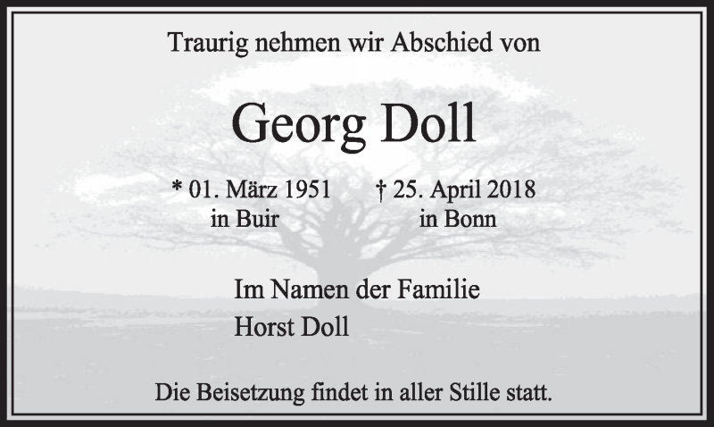  Traueranzeige für Georg Doll vom 28.04.2018 aus  Sonntags-Post 
