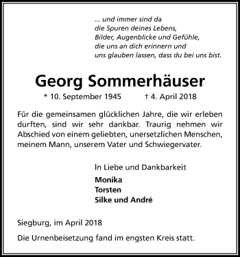 Anzeige von Georg Sommerhäuser von Kölner Stadt-Anzeiger / Kölnische Rundschau / Express