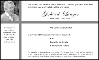 Anzeige von Gerhard Langer von Kölner Stadt-Anzeiger / Kölnische Rundschau / Express