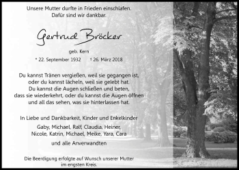 Anzeige von Gertrud Bröcker von Kölner Stadt-Anzeiger / Kölnische Rundschau / Express