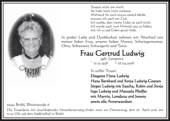 Anzeige von Gertrud Ludwig von  Schlossbote/Werbekurier 