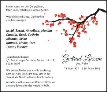 Anzeige von Gertrud Lüssem von  Schlossbote/Werbekurier 