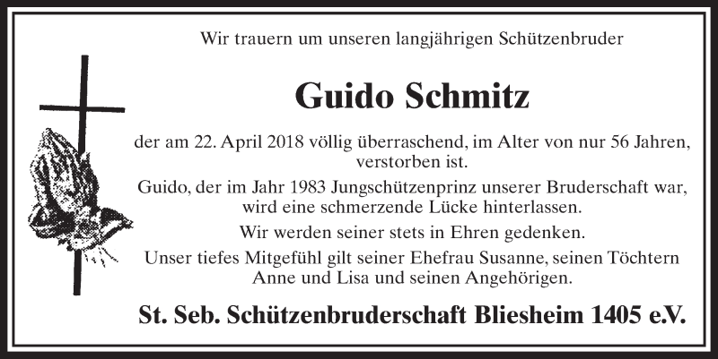  Traueranzeige für Guido Schmitz vom 28.04.2018 aus  Sonntags-Post 