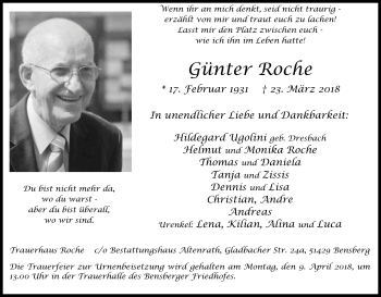 Anzeige von Günter Roche von Kölner Stadt-Anzeiger / Kölnische Rundschau / Express