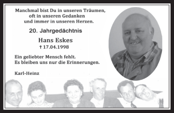 Anzeige von Hans Eskes von  Wochenende 