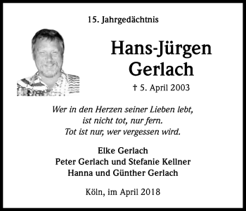 Anzeige von Hans-Jürgen Gerlach von Kölner Stadt-Anzeiger / Kölnische Rundschau / Express