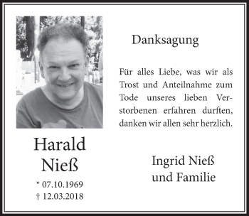 Anzeige von Harald Nieß von  Schlossbote/Werbekurier 