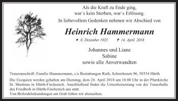 Anzeige von Heinrich Hammermann von  Wochenende 