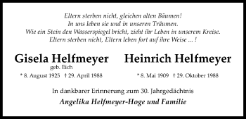 Anzeige von Heinrich Helfmeyer von Kölner Stadt-Anzeiger / Kölnische Rundschau / Express