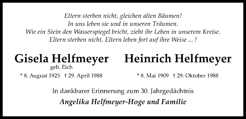  Traueranzeige für Heinrich Helfmeyer vom 28.04.2018 aus Kölner Stadt-Anzeiger / Kölnische Rundschau / Express