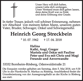 Anzeige von Heinrich Georg Streckbein von  Schlossbote/Werbekurier 