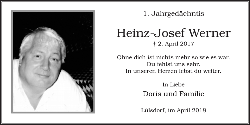 Traueranzeige für Heinz-Josef Werner vom 04.04.2018 aus  Extra Blatt 