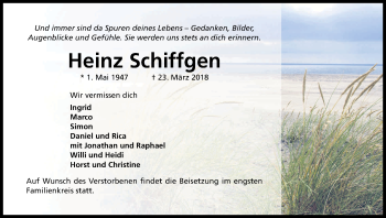 Anzeige von Heinz Schiffgen von Kölner Stadt-Anzeiger / Kölnische Rundschau / Express