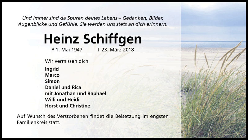  Traueranzeige für Heinz Schiffgen vom 07.04.2018 aus Kölner Stadt-Anzeiger / Kölnische Rundschau / Express