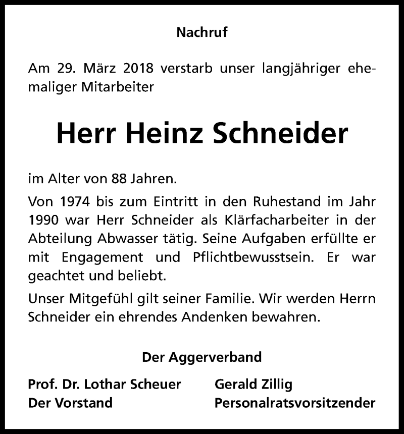  Traueranzeige für Heinz Schneider vom 13.04.2018 aus Kölner Stadt-Anzeiger / Kölnische Rundschau / Express