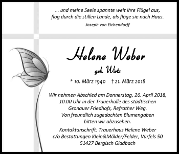 Anzeige von Helene Weber von Kölner Stadt-Anzeiger / Kölnische Rundschau / Express