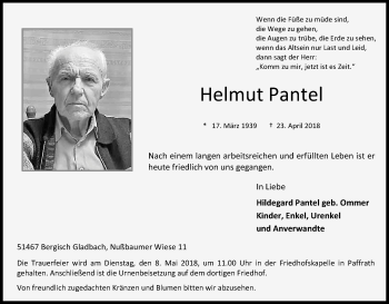 Anzeige von Helmut Pantel von Kölner Stadt-Anzeiger / Kölnische Rundschau / Express