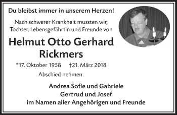 Anzeige von Helmut Otto Gerhard von  Bergisches Sonntagsblatt 