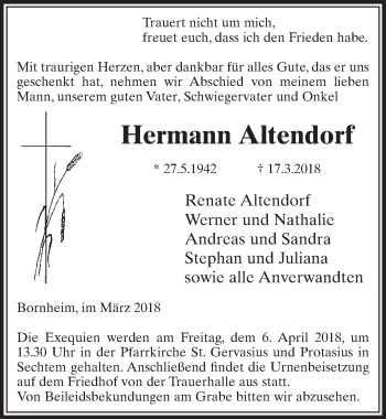 Anzeige von Hermann Altendorf von  Schlossbote/Werbekurier 