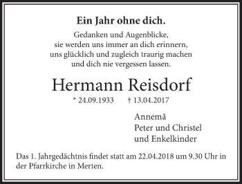 Anzeige von Hermann Reisdorf von  Schlossbote/Werbekurier 
