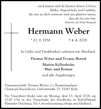Anzeige von Hermann Weber von Kölner Stadt-Anzeiger / Kölnische Rundschau / Express