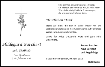 Anzeige von Hildegard Burchert von Kölner Stadt-Anzeiger / Kölnische Rundschau / Express