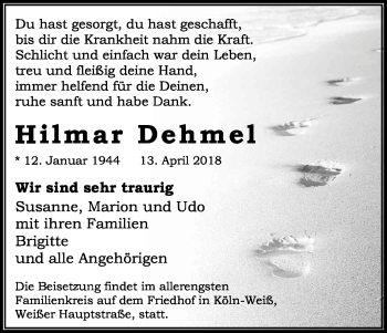 Anzeige von Hilmar Dehmel von Kölner Stadt-Anzeiger / Kölnische Rundschau / Express