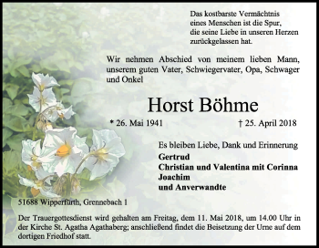 Anzeige von Horst Böhme von Kölner Stadt-Anzeiger / Kölnische Rundschau / Express