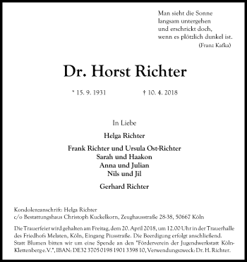 Anzeige von Horst Richter von Kölner Stadt-Anzeiger / Kölnische Rundschau / Express