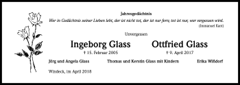 Anzeige von Ingeborg Glass von Kölner Stadt-Anzeiger / Kölnische Rundschau / Express