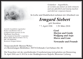 Anzeige von Irmgard Siebert von  Werbepost 
