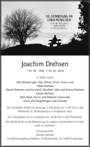Anzeige von Joachim Drehsen von  Blickpunkt Euskirchen 