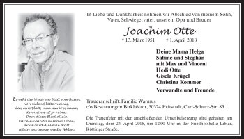 Anzeige von Joachim Otte von  Werbepost 