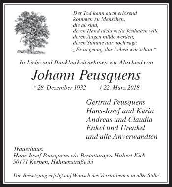 Anzeige von Johann Peusquens von  Werbepost 