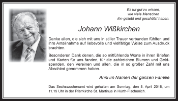 Anzeige von Johann Wißkirchen von  Wochenende 