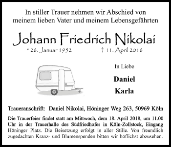 Anzeige von Johann Friedrich Nikolai von Kölner Stadt-Anzeiger / Kölnische Rundschau / Express