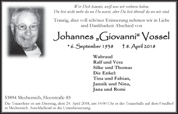Anzeige von Johannes Vossel von  Blickpunkt Euskirchen 