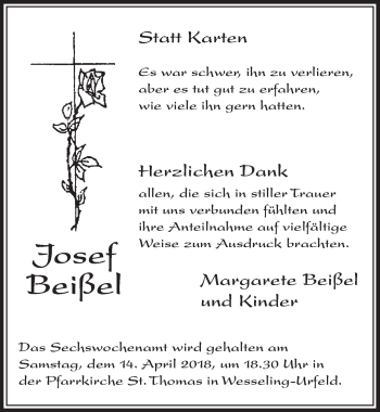 Anzeige von Josef Beißel von  Schlossbote/Werbekurier 