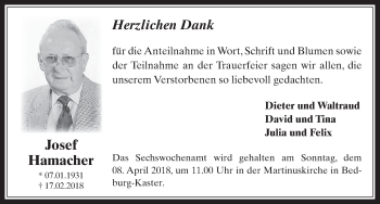 Anzeige von Josef Hamacher von  Werbepost 