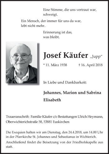 Anzeige von Josef Käufer von  Blickpunkt Euskirchen 