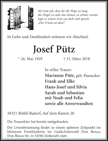 Anzeige von Josef Pütz von  Schlossbote/Werbekurier 