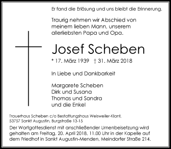 Anzeige von Josef Scheben von  Extra Blatt 