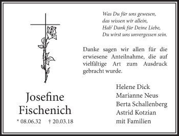 Anzeige von Josefine Fischenich von  Schaufenster/Blickpunkt  Schlossbote/Werbekurier 