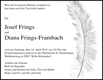 Anzeige von Josef und Diana Frings von Kölner Stadt-Anzeiger / Kölnische Rundschau / Express