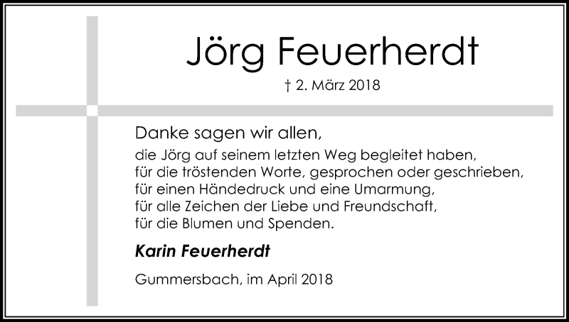 Traueranzeige für Jörg Feuerherdt vom 07.04.2018 aus Kölner Stadt-Anzeiger / Kölnische Rundschau / Express