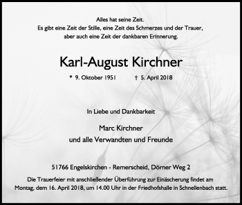 Anzeige von Karl-August Kirchner von Kölner Stadt-Anzeiger / Kölnische Rundschau / Express