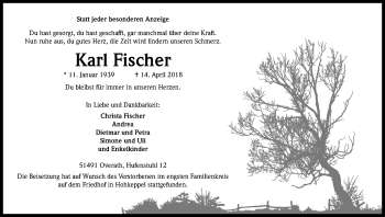 Anzeige von Karl Fischer von Kölner Stadt-Anzeiger / Kölnische Rundschau / Express